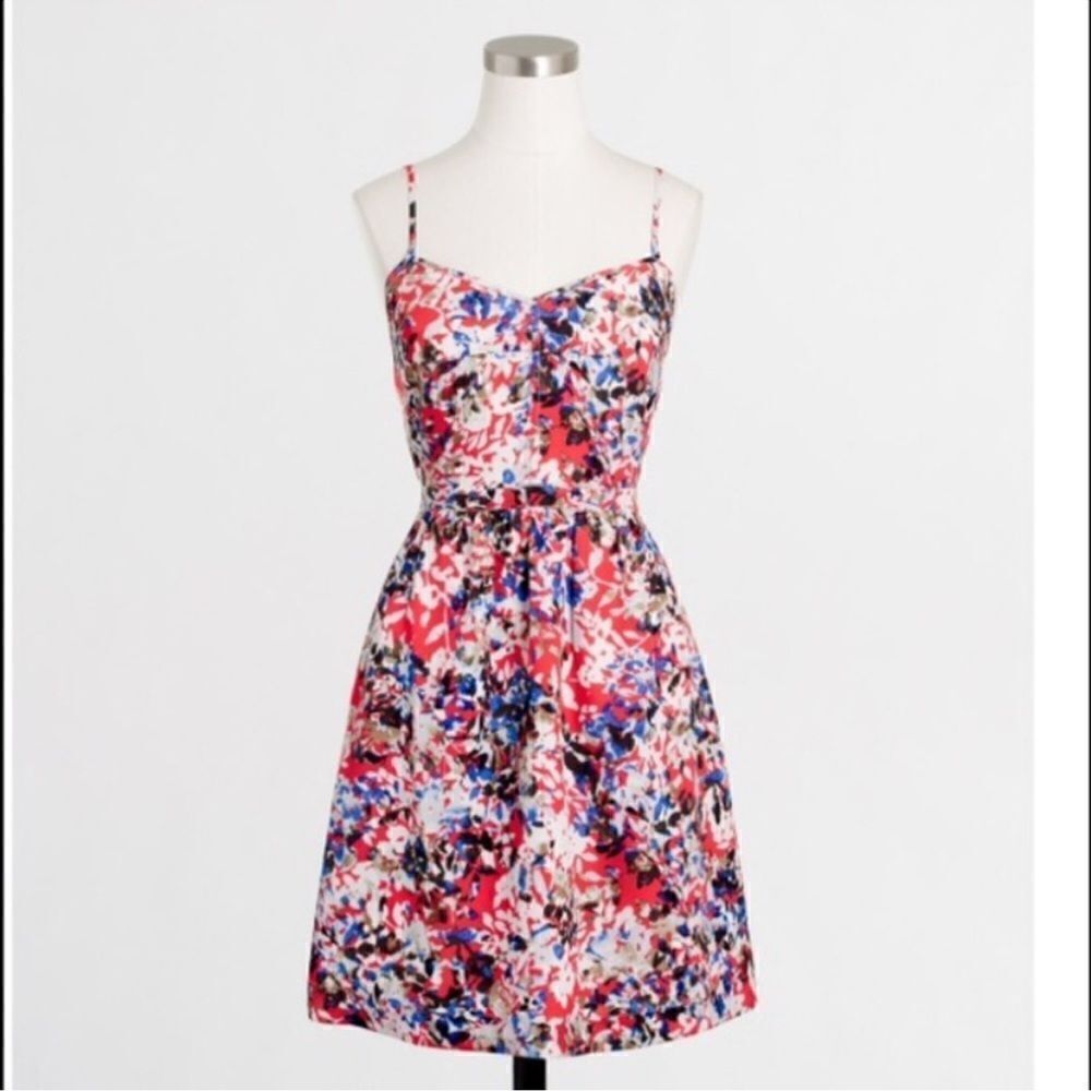 J. Crew Printed Seaside Cami Dress Blue Red Floral Size 4
